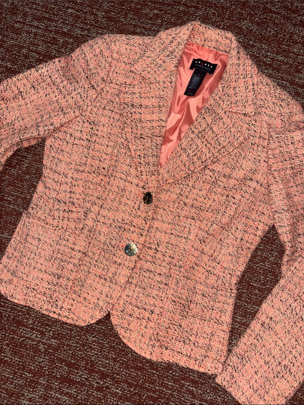 Pink coral tweed blazer cropped tailored feminine y2k girly fitted jacket size 8